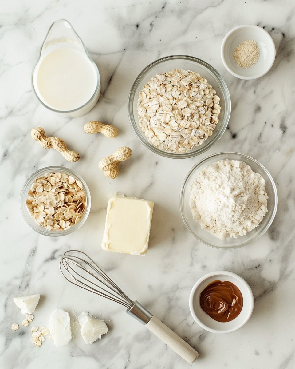 Single white plate with one thick, rustic peanut butter oatmeal no-bake cookie showing a close-up view of its dense, chewy texture with visible oats and the creamy peanut butter mixture binding it together, angled shot revealing the soft interior and slightly crumbly edges, natural lighting highlighting the moist surface, placed on a white marble background, intimate plated serving photo taken with an iphone --ar 4:5 --v 7