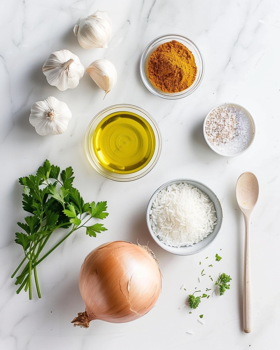 Single white bowl with a close-up view of a vibrant serving of yellow turmeric rice, each grain fluffy and distinct, seasoned with black pepper specks, garnished with fresh green parsley leaves scattered on top, steam gently rising, placed on a white marble surface under natural light, intimate plated serving photo taken with an iphone --ar 4:5 --v 7