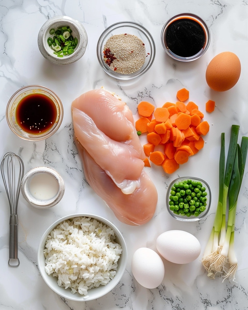 Single white bowl filled with a generous serving of shrimp fried rice featuring perfectly seared shrimp, fluffy scrambled egg pieces, finely diced carrots, and fresh green onions scattered throughout, topped with toasted sesame seeds and a sprig of parsley for garnish, close-up angled shot emphasizing the textures and vibrant colors of the rice grains and shrimp, placed on a pristine white marble surface, natural lighting highlighting the golden brown sear on the shrimp and glossy rice grains, intimate plated serving photo taken with an iphone --ar 4:5 --v 7