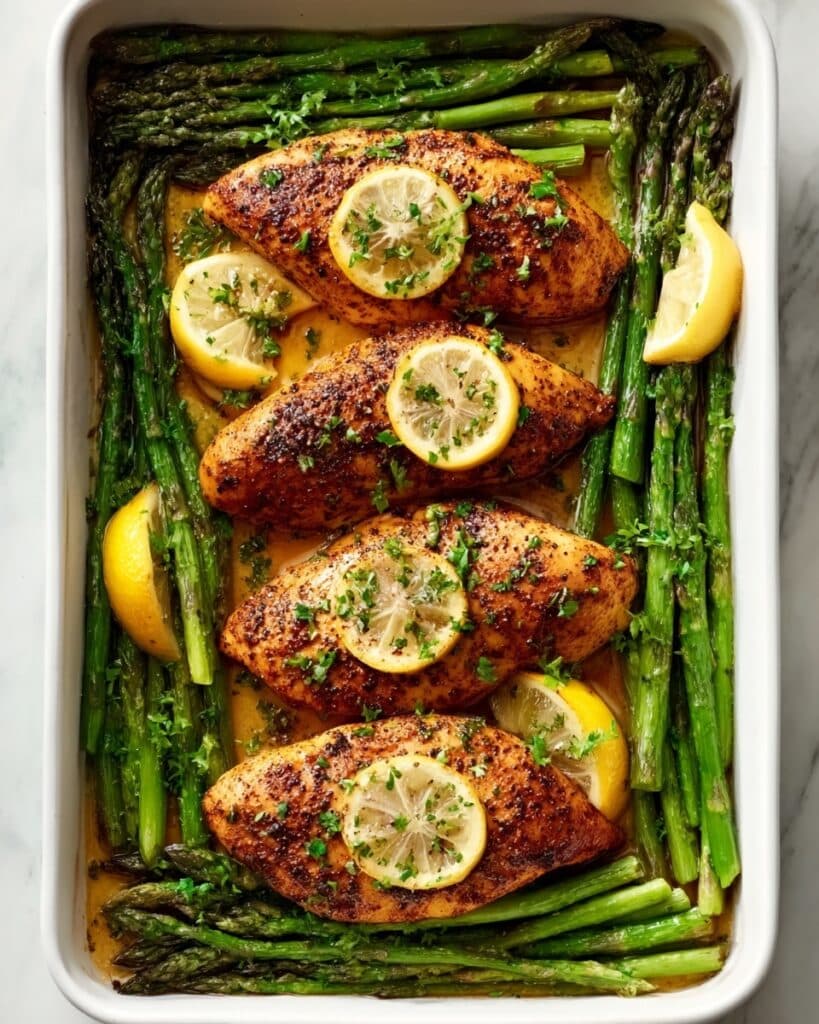 One Pan Honey Lemon Chicken and Asparagus Recipe