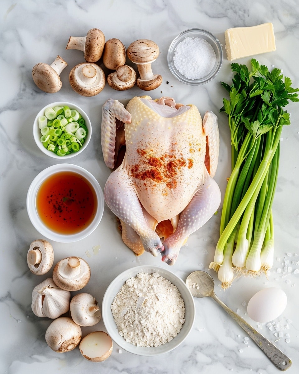 Single white bowl with a close-up view of a generous serving of shredded chicken gumbo with rich, dark roux sauce filled with sliced mushrooms, onions, and green bell peppers, garnished with chopped fresh green onions on top, paired with fluffy white rice on the side, natural lighting highlighting the glossy, thick stew texture, placed on a white marble surface, styled like a comforting single plated serving from a food blog, photo taken with an iphone --ar 4:5 --v 7