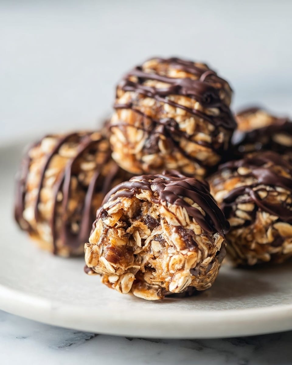 Large white plate heaped with a full batch of rustic homemade granola bars, packed with whole oats, chunks of almonds, and chocolate chips, generously drizzled with melted dark chocolate in an artistic zigzag pattern, showcasing their textured and chewy appearance, photographed from a 3/4 angle on a white marble surface with natural lighting, styled as a vibrant food magazine hero shot, photo taken with an iphone --ar 4:5 --v 7