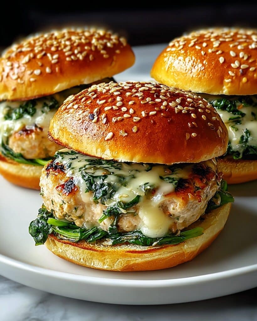 White Cheddar Spinach Chicken Burgers Recipe