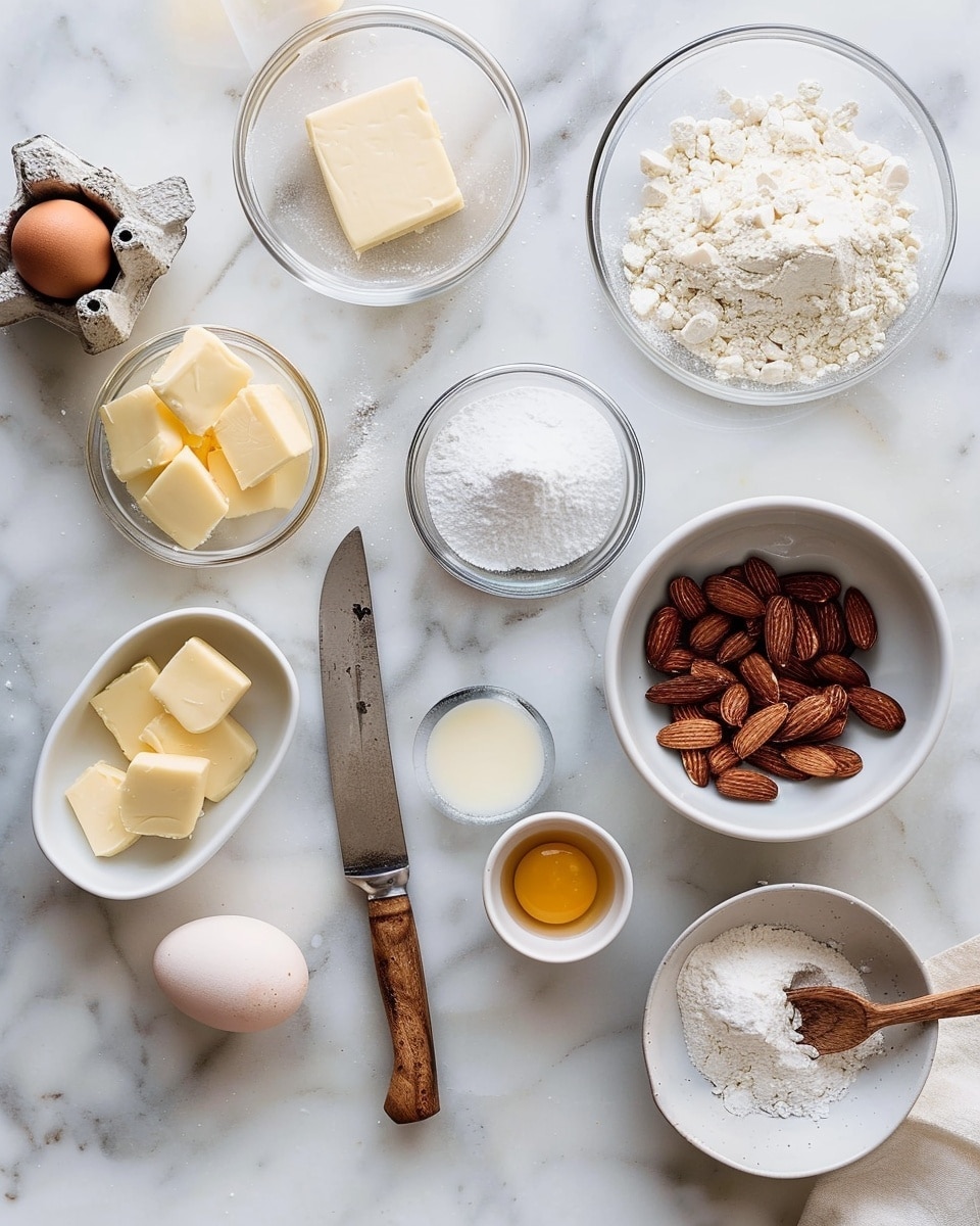 Single white plate featuring a single slice of almond cake with a golden crust, topped generously with toasted almond flakes and dusted with powdered sugar, the interior revealing a moist, tender crumb with a hint of almond texture, angled close-up shot highlighting the layers and nut topping, resting on a white marble surface under soft natural light, styled like a food blog serving photo taken with an iphone --ar 4:5 --v 7