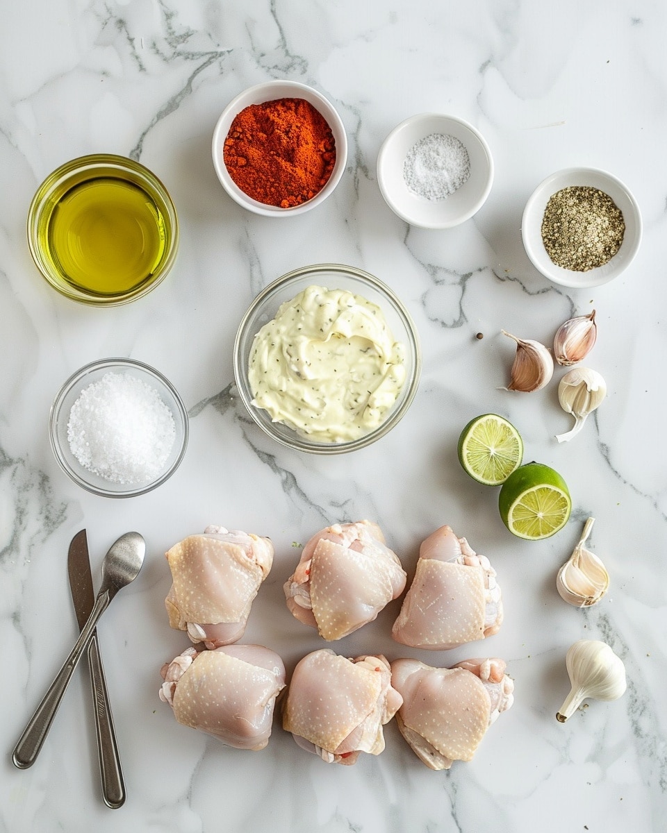 Single white plate showcasing one grilled chicken thigh with visible charred grill marks and juicy interior texture, garnished with fresh chopped herbs and accompanied by a wedge of lime, angled close-up view emphasizing the tender, moist meat and slight crispiness of the skin, placed on a white marble surface with natural lighting, styled like an individual serving from a food blog, photo taken with an iphone --ar 4:5 --v 7