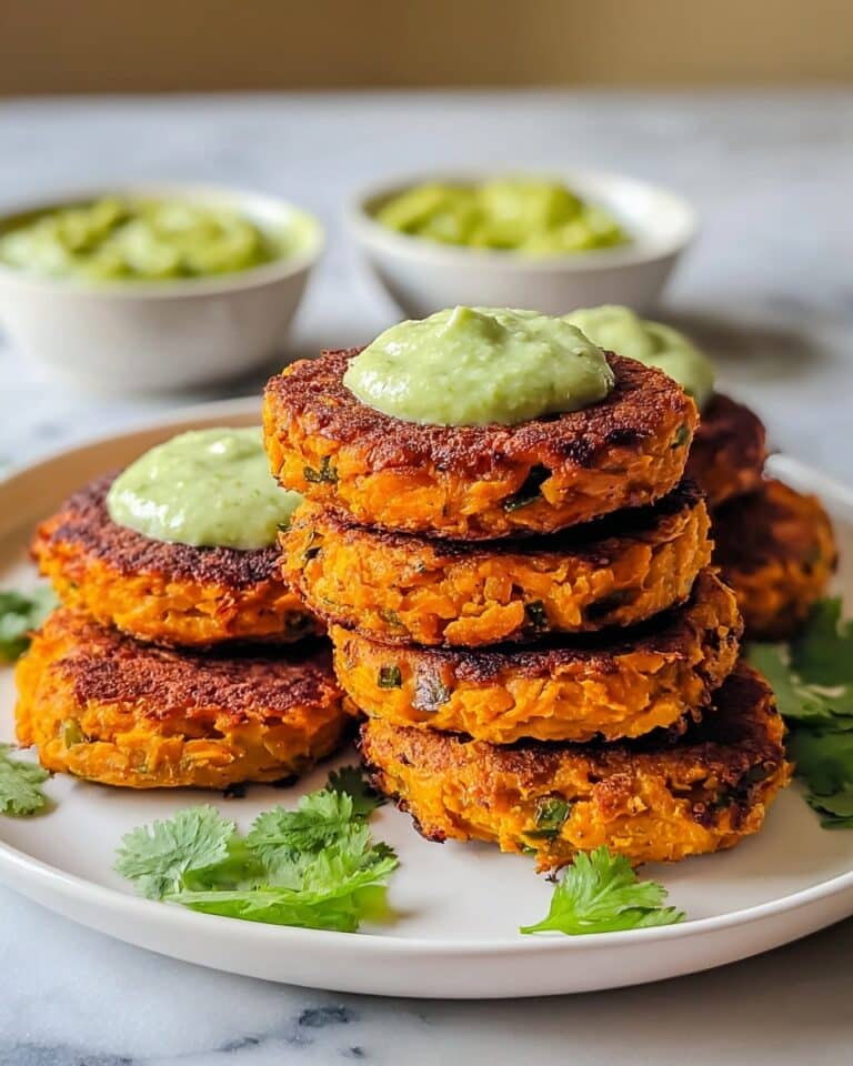 Sweet Potato and Red Lentil Patties with Creamy Avocado Cilantro Sauce and Mango Chutney Glaze Recipe
