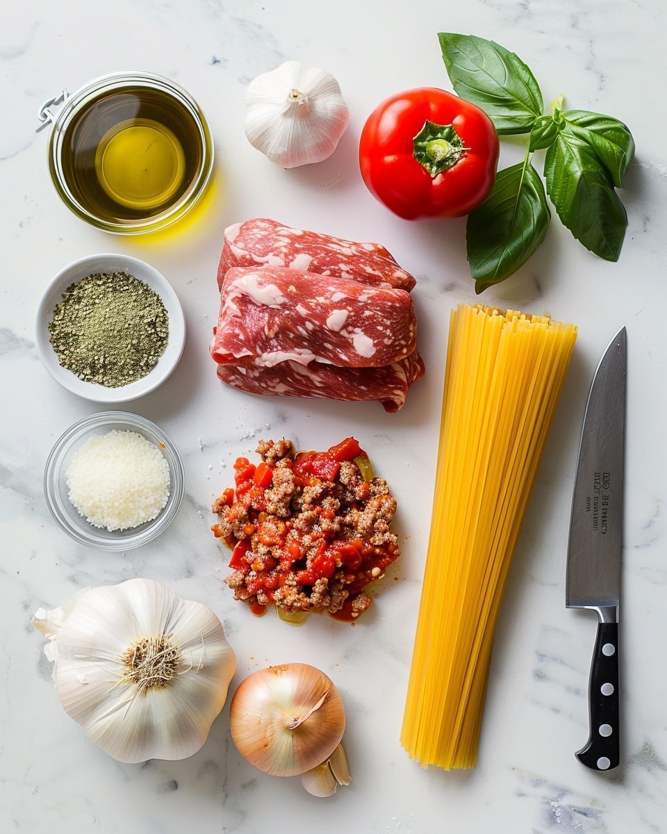 Single white shallow bowl featuring one serving of spaghetti with rich meat sauce, close-up angled shot highlighting tender strands of spaghetti intertwined with ground beef, vibrant tomato chunks, and green bell pepper pieces, sauce coating each noodle glistening under natural light, garnished subtly with fresh herbs, set on a white marble surface, styled for an intimate food blog presentation, photo taken with an iphone --ar 4:5 --v 7