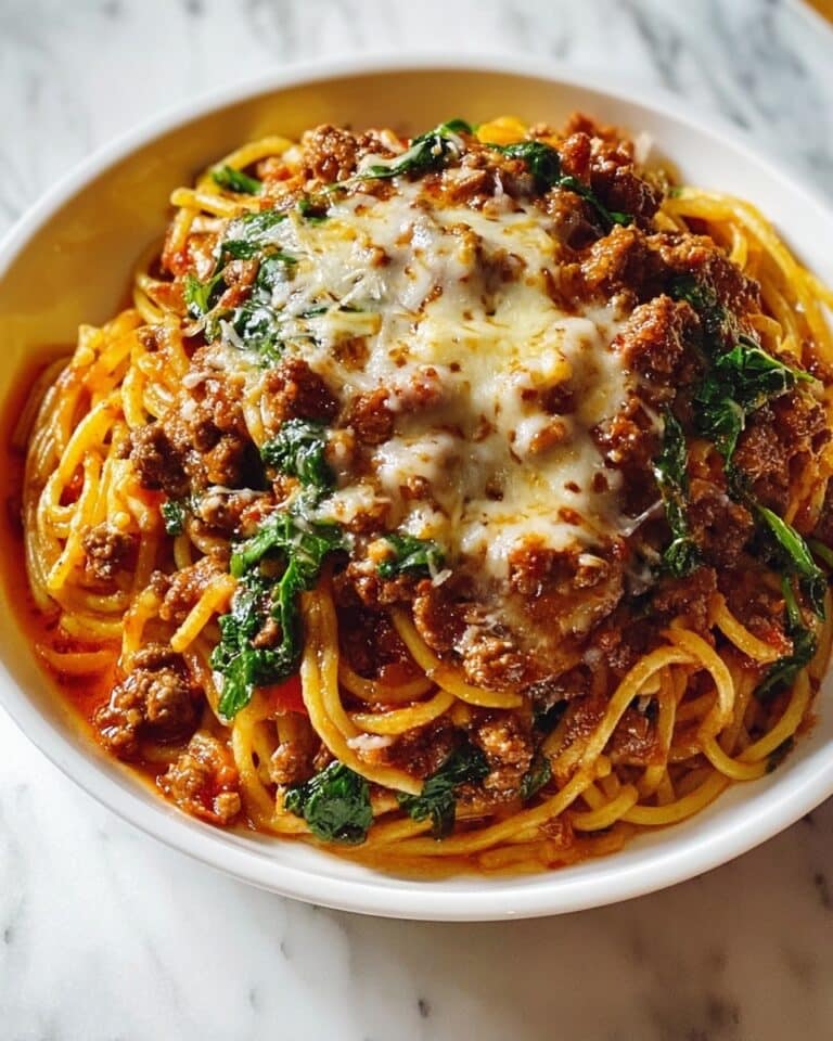 Garlic Butter Spaghetti with Cheesy Italian Sausage and Spinach Recipe
