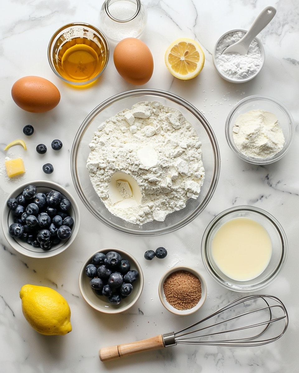 Single slice of layered vanilla cake with white frosting and fresh blueberries embedded within the creamy layers, topped with more blueberries and a sprig of green mint, close-up angled shot revealing the moist cake texture and juicy berry filling, elegantly plated on a white dish set against a white marble surface, natural light highlighting the rich interior and delicate crumb, styled as a ready-to-eat dessert on a food blog, photo taken with an iphone --ar 4:5 --v 7