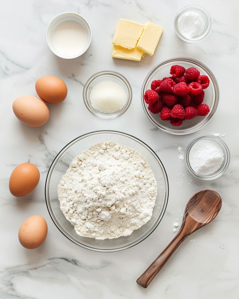 Single white plate featuring one slice of moist raspberry cake with visible soft yellow crumb interior and vibrant red raspberry filling swirling through the middle, powdered sugar lightly dusted on top, natural light highlighting the fluffy texture and juicy berry details, angled close-up shot on white marble surface, styled as a ready-to-eat dessert portion, photo taken with an iphone --ar 4:5 --v 7