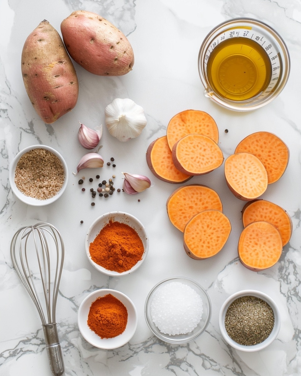 Single white plate showing one perfectly roasted sweet potato medallion glistening with a caramelized spice rub of herbs and chili flakes, close-up angled shot revealing the tender, slightly crispy edges and moist interior texture, with a small drizzle of seasoned oil pooling around the slice, set on a white marble surface in natural light, styled as an intimate plated serving from a food blog, photo taken with an iphone --ar 4:5 --v 7