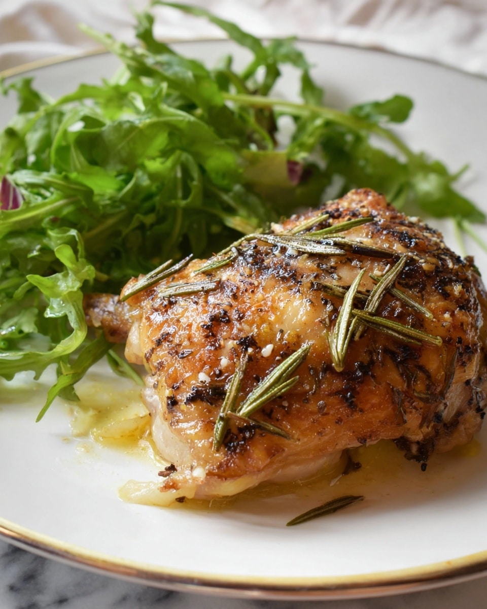 Large white baking dish filled with several perfectly roasted herb chicken thighs, golden brown and glistening with savory juices, generously seasoned with fresh rosemary and thyme sprigs, whole dish shown from a 3/4 angle on a white marble countertop, natural daylight highlighting the succulent texture, professional food magazine hero shot photo taken with an iphone --ar 4:5 --v 7
