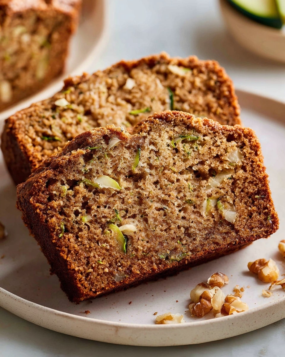 Two whole zucchini walnut loaves on a white marble countertop, showcasing a golden-brown crust sprinkled with cinnamon sugar and visible chunks of green zucchini and walnuts embedded throughout, surrounded by scattered walnut halves and fresh zucchini slices, captured in natural light from a professional overhead angle, hero shot style photo taken with an iphone --ar 4:5 --v 7