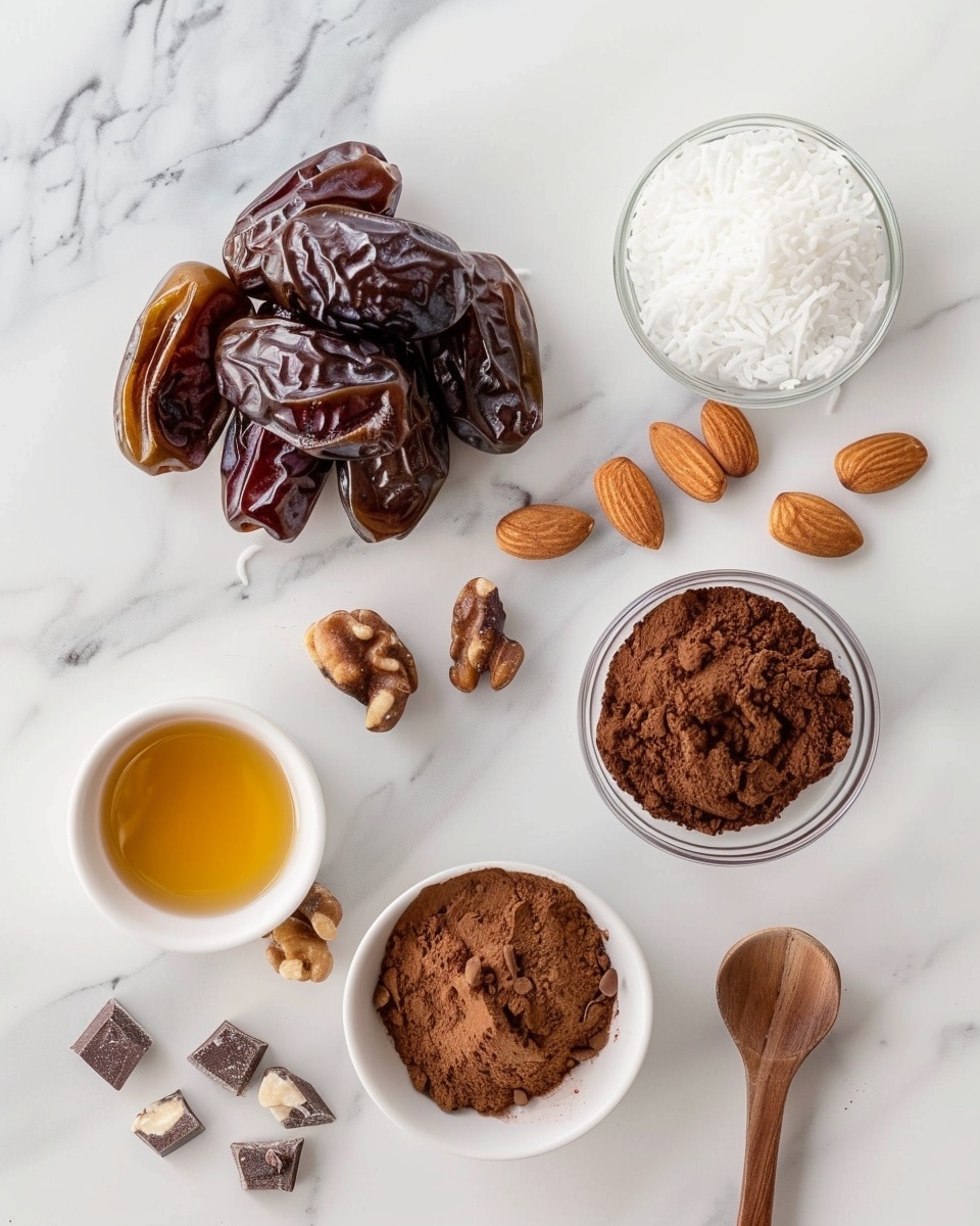 Single white bowl with one large chocolate energy ball featuring visible bits of nuts and colorful candy-coated sprinkles embedded throughout, a close-up view emphasizing the dense, textured interior visible from a bite taken out of the top, placed on a white marble surface with soft natural light, styled like a single serving from a food blog photo taken with an iphone --ar 4:5 --v 7