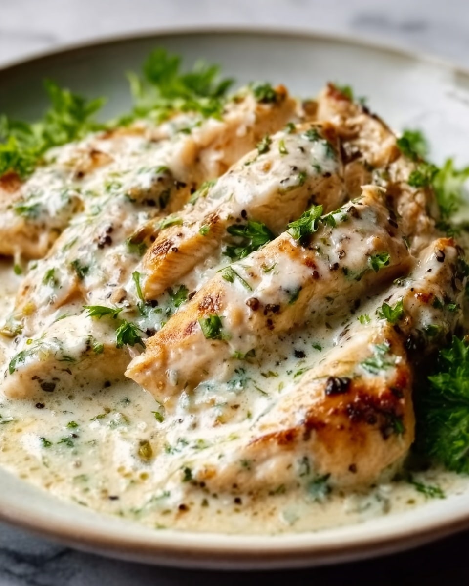 Large white baking dish filled with a full cheesy chicken casserole topped with golden melted cheese and sprinkled with fresh chopped herbs, tender pieces of chicken evenly distributed beneath the bubbling cheese layer, arranged on a white marble countertop with natural lighting, professional 3/4 angle hero shot food magazine style photo taken with an iphone --ar 4:5 --v 7