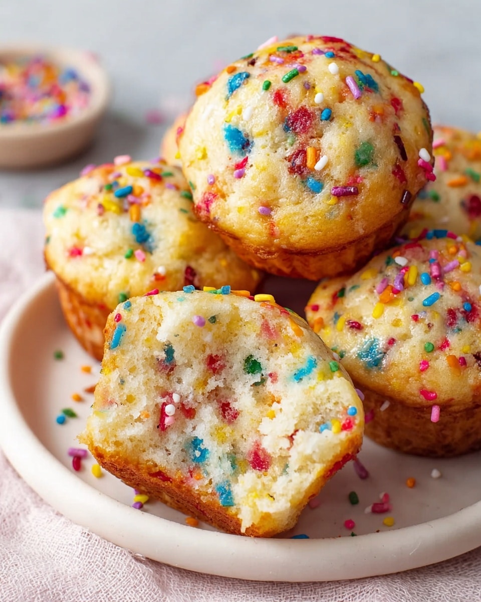 Large white platter filled with a full batch of freshly baked mini funfetti muffins, each golden brown with colorful sprinkles embedded throughout the soft, fluffy texture, all muffins arranged neatly and invitingly in the frame, shot from a 3/4 angle on a white marble countertop with natural lighting, styled to showcase the complete batch as a hero food magazine photo taken with an iphone --ar 4:5 --v 7