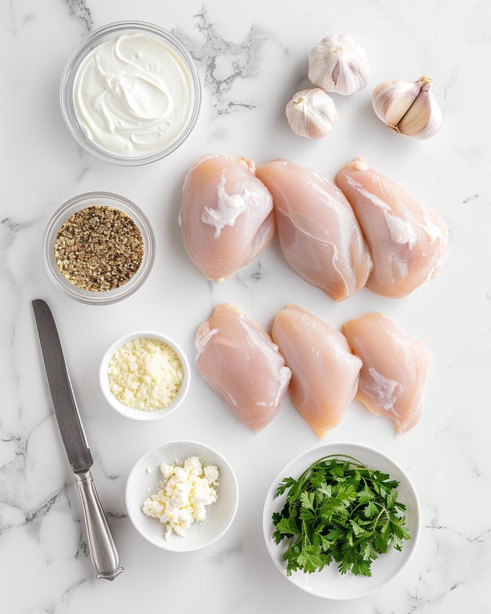 A single white plate displaying one portion of creamy garlic chicken, featuring tender chicken pieces soaked in rich, velvety white sauce with visible herbs and finely chopped garlic, garnished with fresh parsley, close-up angled shot capturing the sauce's smooth texture and the juicy chicken beneath, set on a white marble surface with natural lighting, styled like a food blog individual serving, photo taken with an iphone --ar 4:5 --v 7